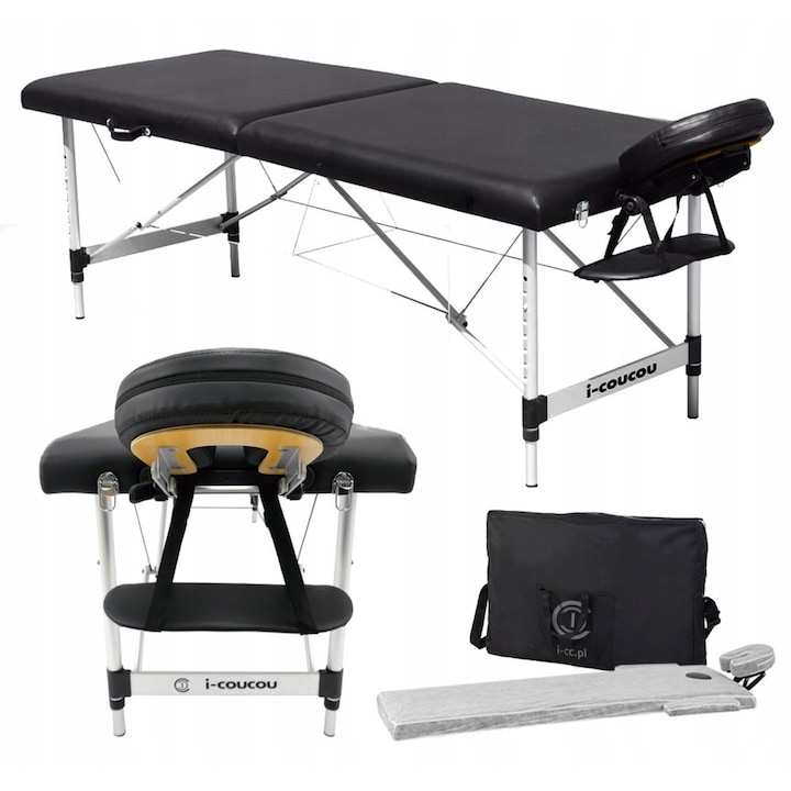 Masa de masaj, pat cosmetica pentru stilizarea genelor, Portabil, Pliabil, pentru masaj, i-coucou, greutate 10 kg, saltea spuma 3.5cm, inaltime reglabila 57-79 cm, dimensiuni 165x65cm, greutate maxima 250 kg