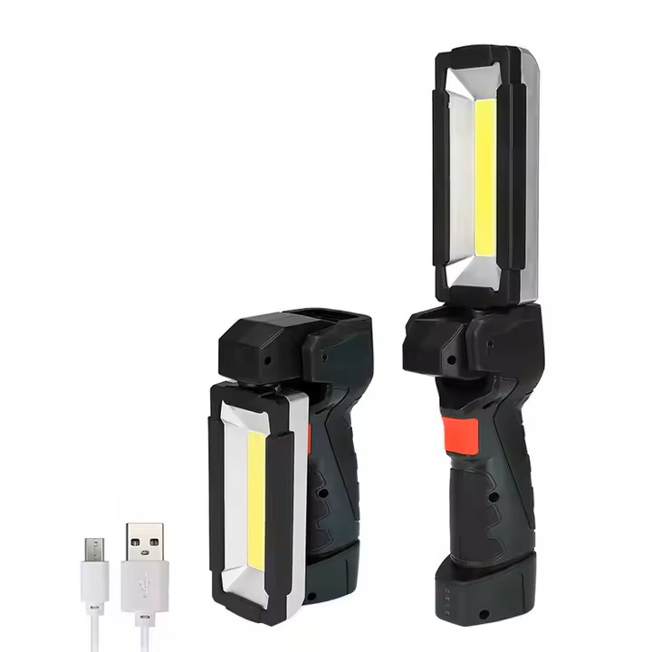 Преносим LED фенер, ЧЕРЕН цвят, магнитно или с кука за закрепване, презареждащ се с USB, лампа за автомобилна проверка, къмпинг, функция за мигаща светлина, 5 режима на превключване, LED индикатор за капацитет на батерията, размери 8*4.5*14.5 см