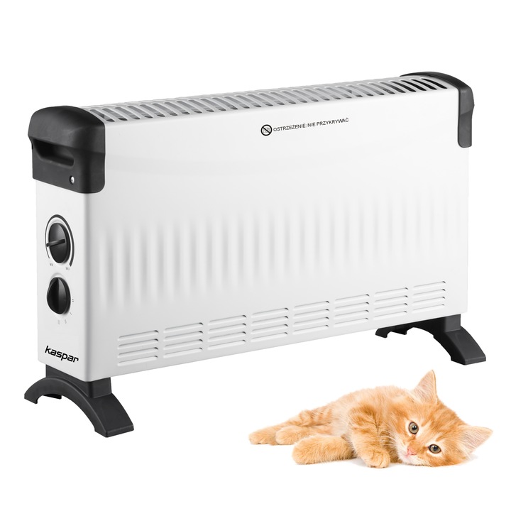 Конвекторен радиатор, Kaspar, Термична мощност 2000 W, Регулируем термостат, Без вентилация, Защита от прегряване, 32,5 x 52,5 x 17 см, Бял