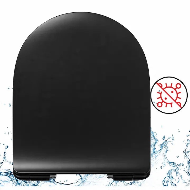 Capac WC, Hamberger, Compatibil Cu Deante Peonia, 44 x 37 cm, Cu Inchidere Lenta, Antibacteriana, Ideala Pentru O Baie Moderna, Durabila Si Silentioasa, Montaj Usor, Se Potriveste In Orice Interior, Negru Mat
