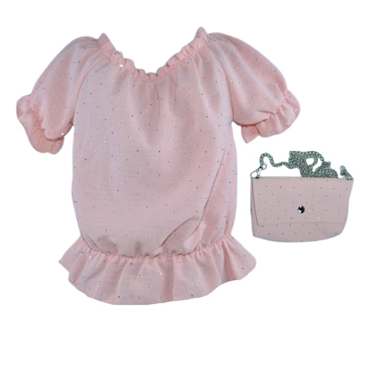 Set bluza cu maneca scurta si geanta, pentru fete, Mini Junior, BL2006C, Coral 120657