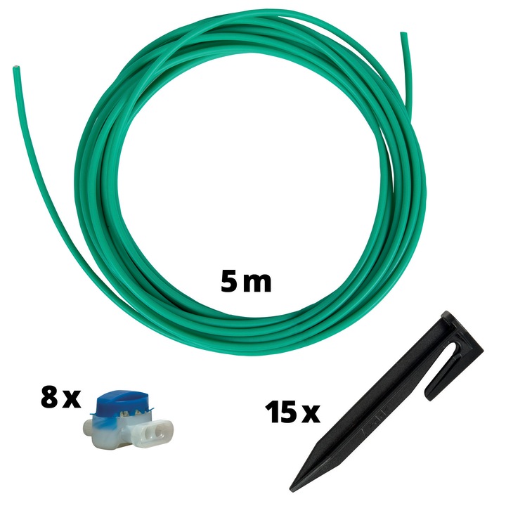 Einhell javítókészlet robotfűnyíróhoz, fűnyírási terület beállításához és határolókábel javításához, beleértve a sorkapcsokat, kábelt és szögeket