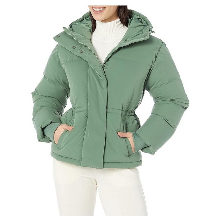Jacheta scurta cu puf si gluga dama, verde, marime 2xl, Amazon Basics