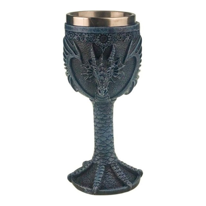 Pocal din rasina cu metal in interior cu dragoni. 8X19 cm