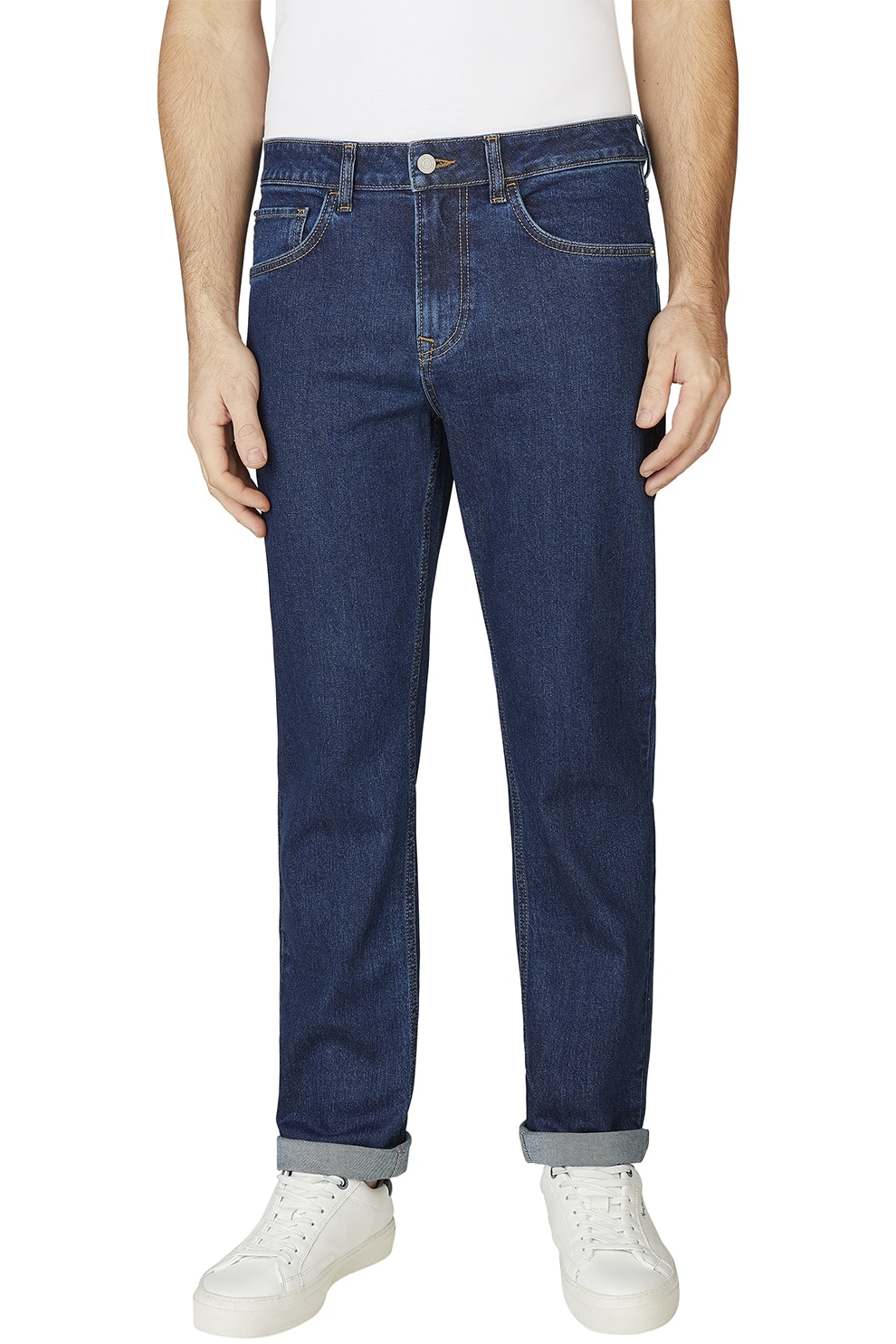 Pepe Jeans London, Blugi drepti cu model uni, Albastru inchis, W34-L32