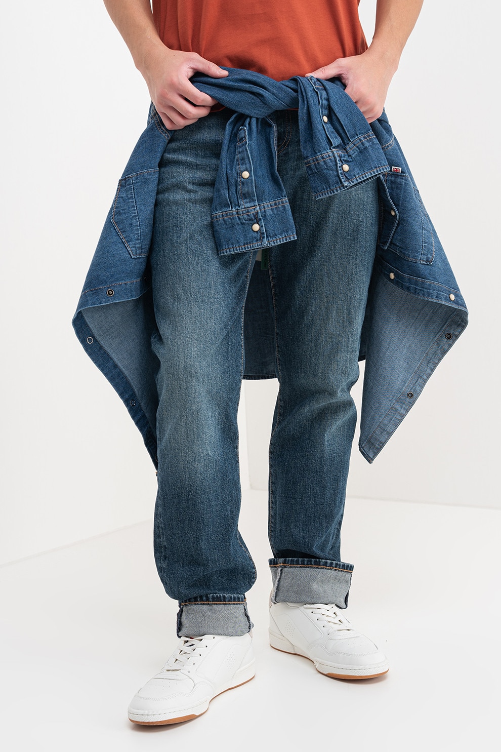 Pepe Jeans London, Blugi relaxed fit cu talie medie, Albastru inchis, W32-L32