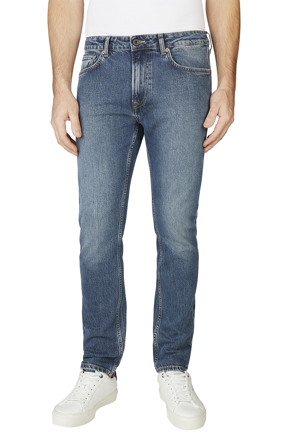 Pepe Jeans London, Blugi conici cu talie medie, Albastru prafuit, W34-L32