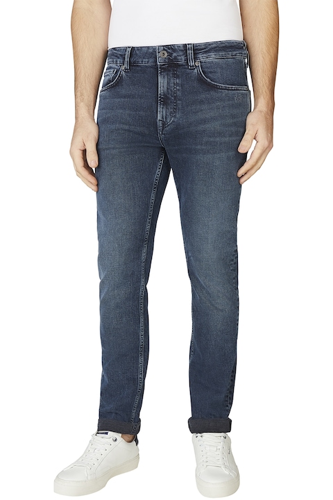 Pepe Jeans London, Középmagas derekú szűkülő szárú nadrág, Sötétkék