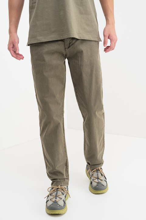 Pepe Jeans London, Pantaloni cu talie medie si buzunare, Verde feriga