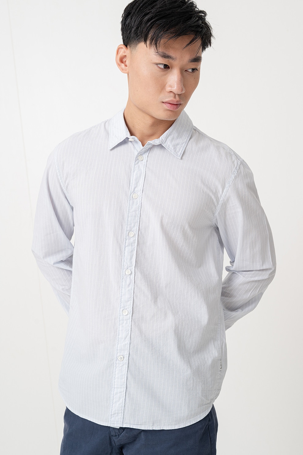 Pepe Jeans London, Camasa cu dungi discrete si mansete cu nasturi Claybourn, Albastru, XL