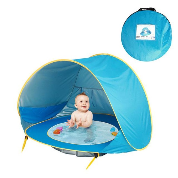 Cort portabil de vara pentru bebelusi, adapost impermeabil pentru plaja, cu piscina, copii 3-48 de luni, Albastru, Tarossy®