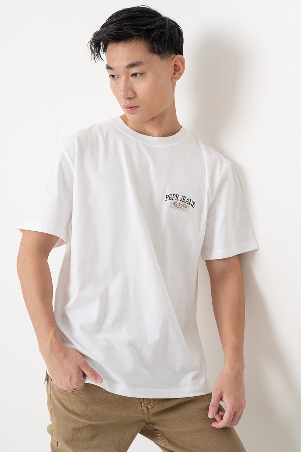 Pepe Jeans London, Tricou cu decolteu la baza gatului si logo discret Mason, Alb, L