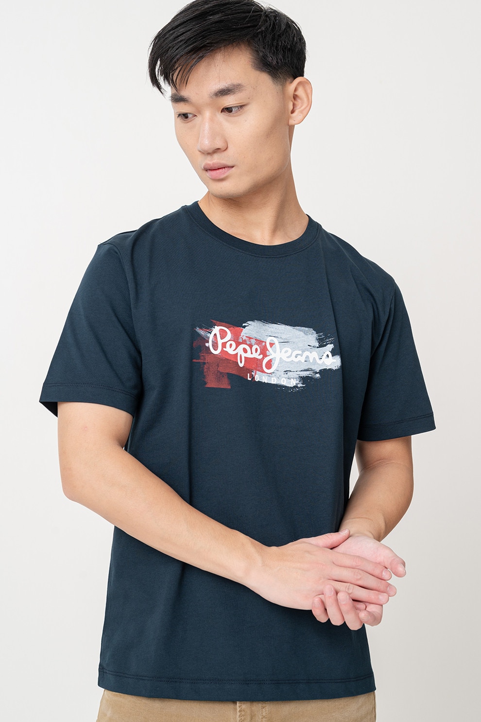 Pepe Jeans London, Tricou regulat fit cu logo pe piept Trey, Bleumarin, M