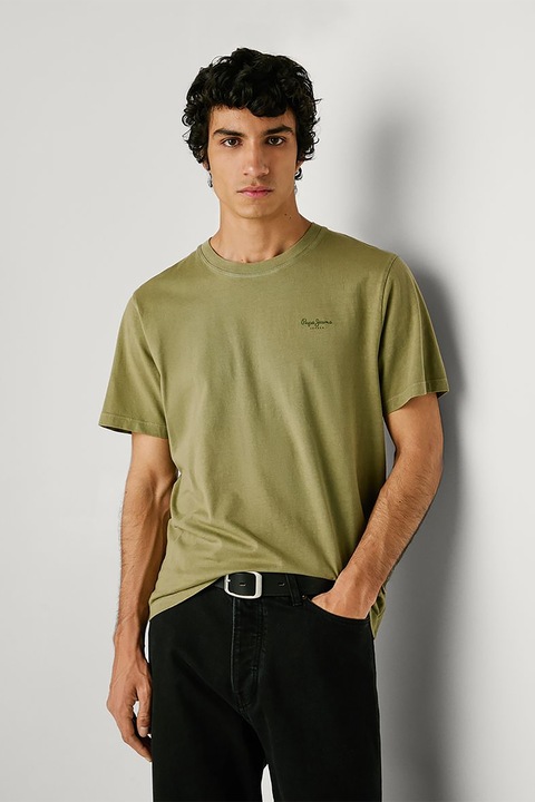 Pepe Jeans London, Tricou din bumbac cu logo discret Jacko, Verde/Verde sparanghel