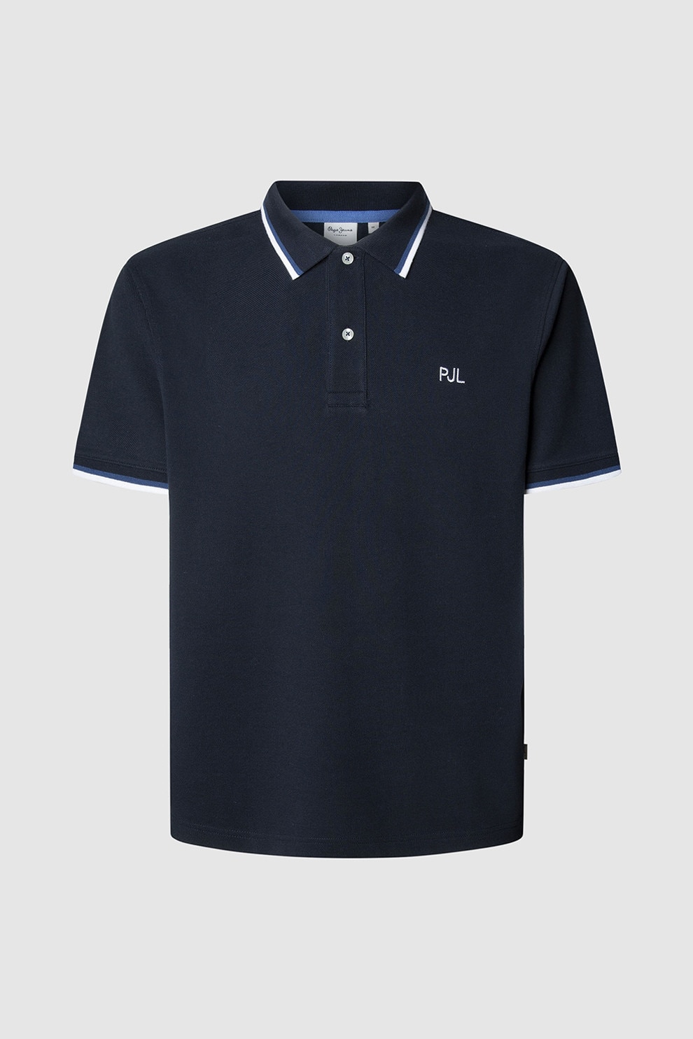 Pepe Jeans London, Tricou polo regular fit cu terminatii contrastante, Alb, Albastru ultramarin, M