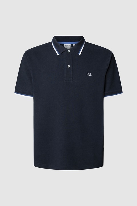 Pepe Jeans London, Tricou polo regular fit cu terminatii contrastante, Alb/Albastru ultramarin