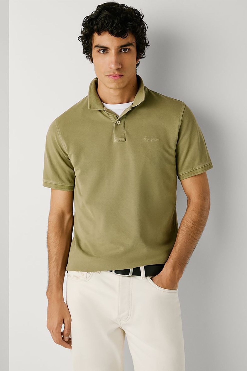 Pepe Jeans London, Tricou polo din bumbac pique, Verde deschis, L