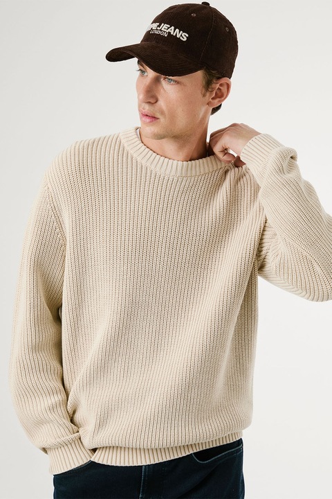 Pepe Jeans London, Плетен памучен пуловер, Светло бежово