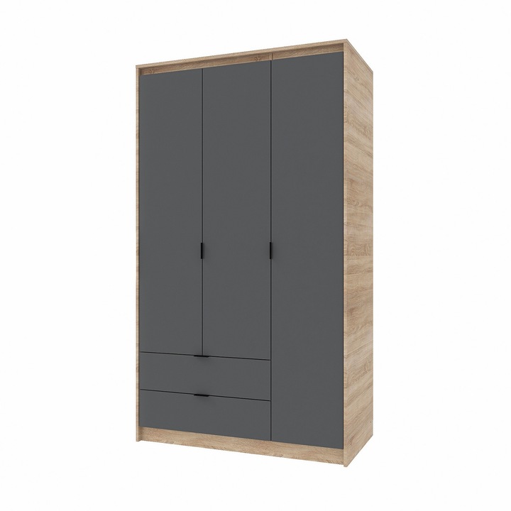 Гардероб с рафтове ляво 1200 СИТИ, 3 врати, 5 рафта, Еверест, Дъб сонома, Графит, 120 х 50 х 205 см