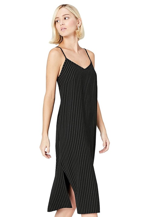 Rochie Find damă, decolteu în V, bretele subțiri, design în dungi, Negru