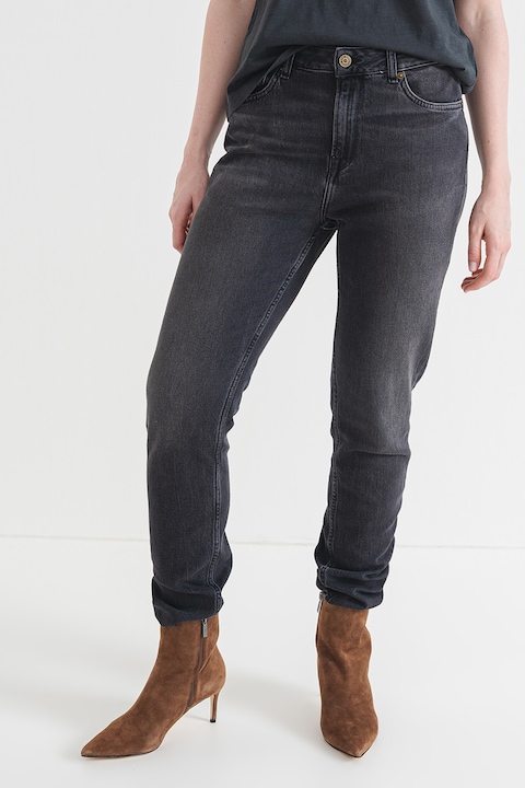 Pepe Jeans London, Blugi conici cu talie inalta, Negru stins