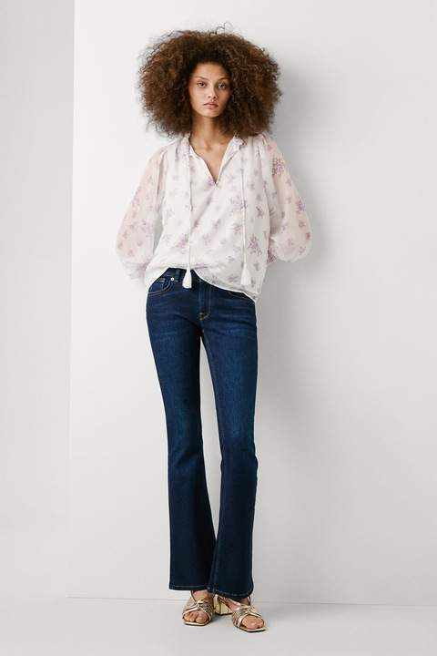 Pepe Jeans London, Blugi cu croiala ampla si talie joasa, Bleumarin