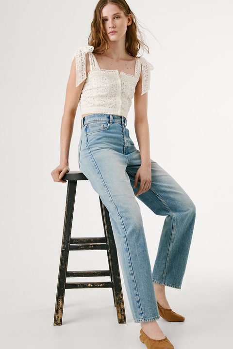 Pepe Jeans London, Bő fazonú farmernadrág magas derékrésszel, Világoskék