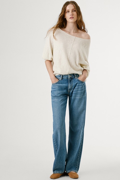 Pepe Jeans London, Blugi relaxed fit cu talie inalta, Albastru deschis