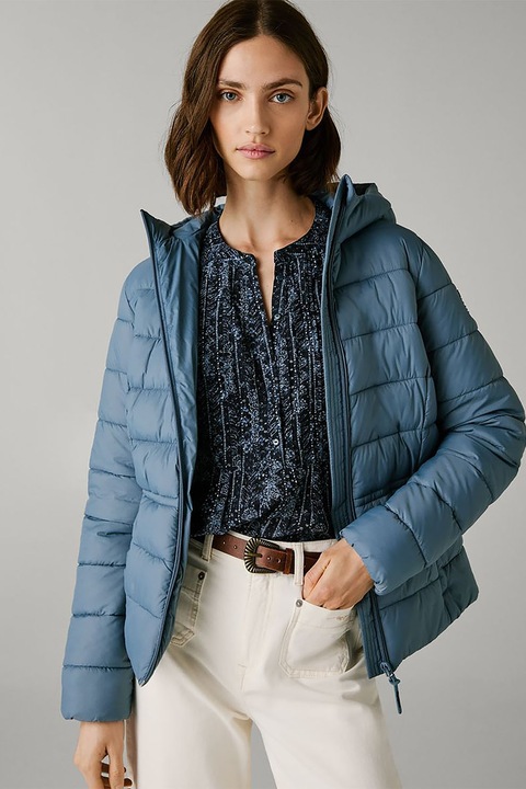 Pepe Jeans London, Капитонирано зимно яке с качулка, Прашно синьо