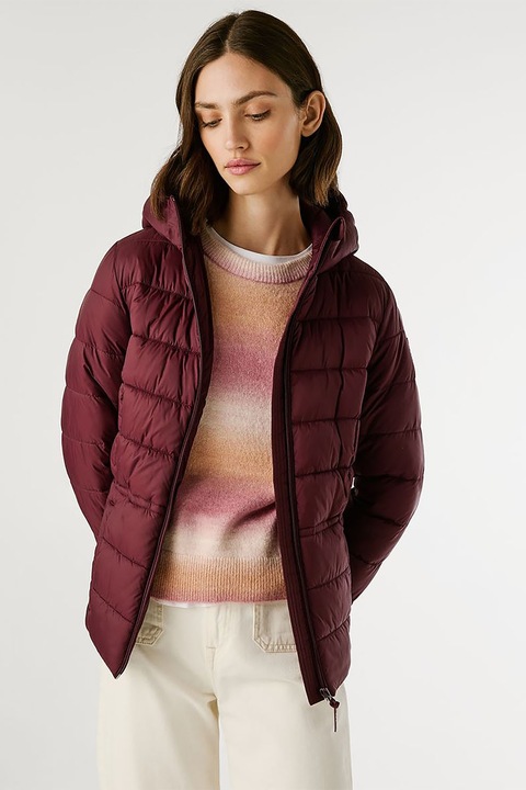 Pepe Jeans London, Geaca cu gluga si aspect matlasat, Visiniu, XS