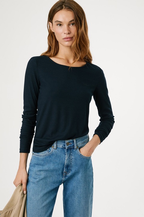 Pepe Jeans London, Bluza striata cu model uni, Albastru ultramarin