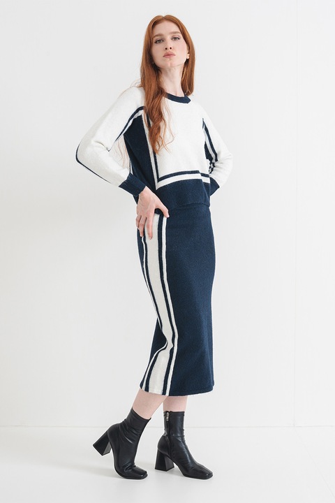Pepe Jeans London, Pulover din amestec de lana cu maneci raglan, Alb murdar/Bleumarin