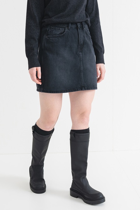 Pepe Jeans London, Fusta de denim cu 5 buzunare, Negru stins, XS