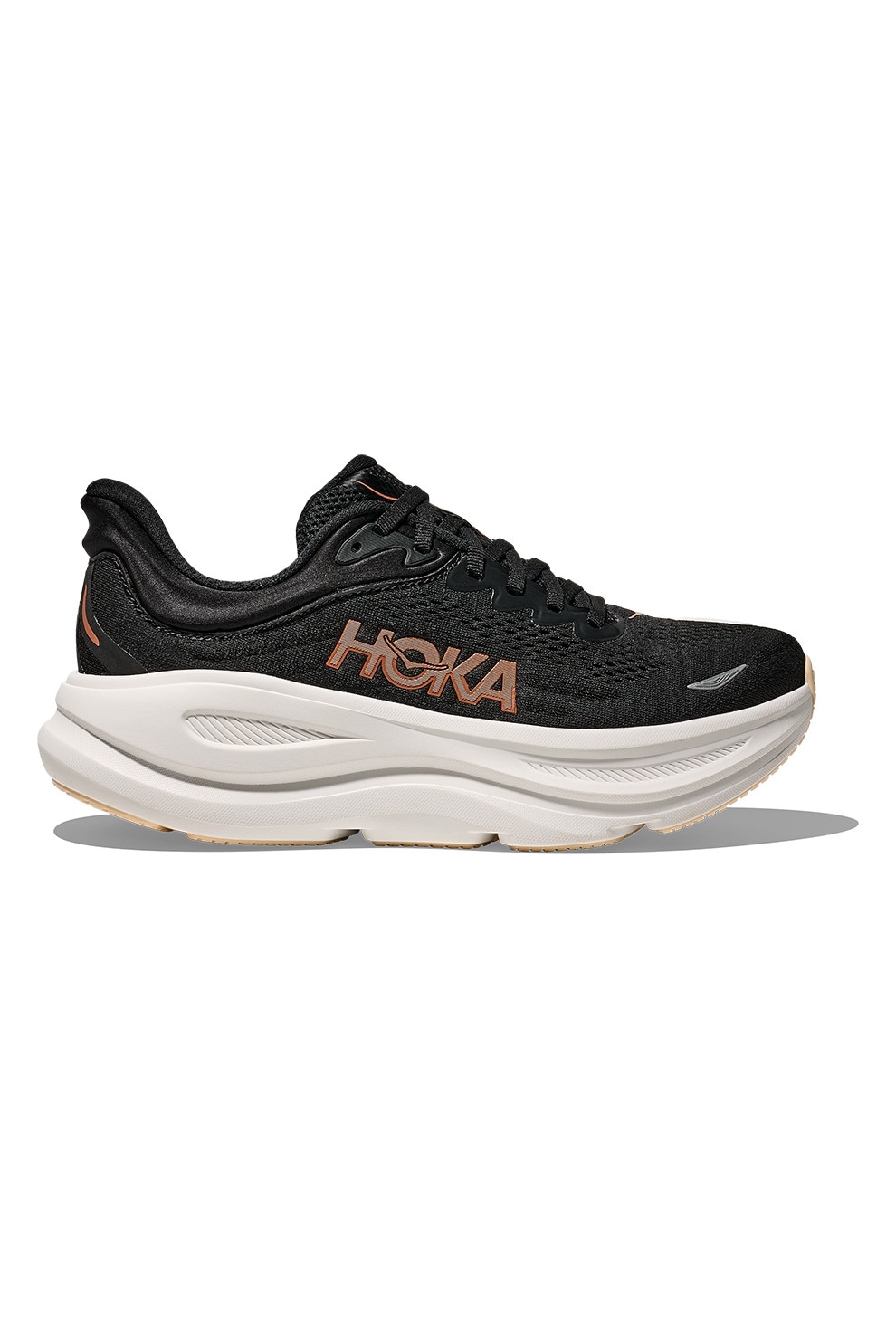 Hoka, Pantofi Bondi 9 cu garnituri din plasa pentru alergare, Negru, Auriu rose, 7