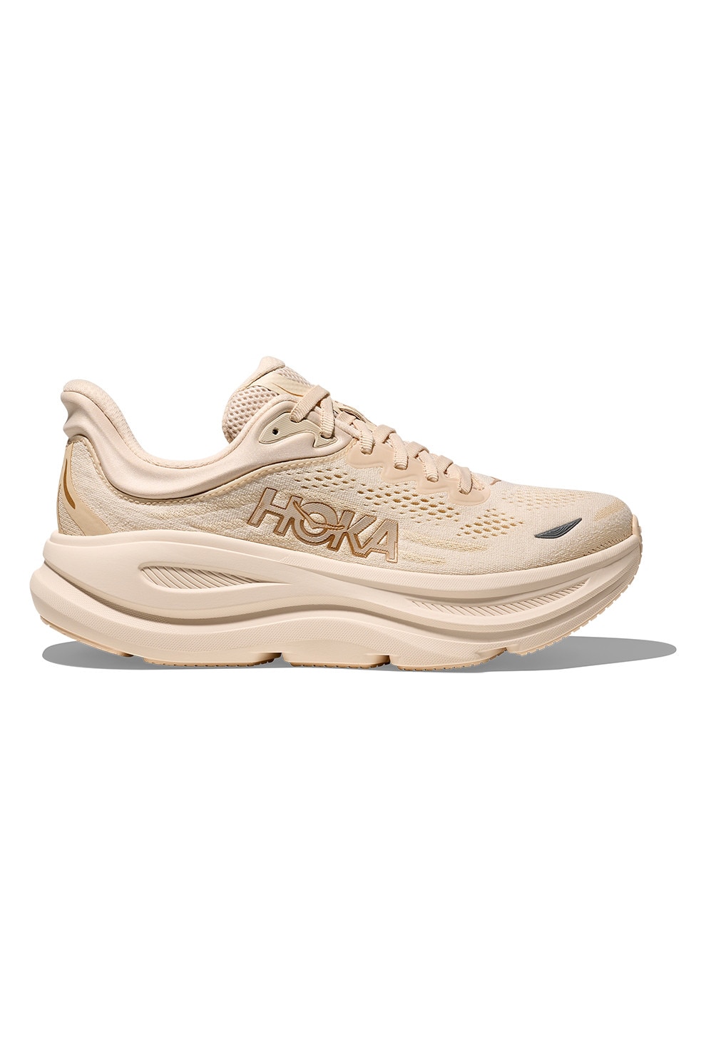 Hoka, Pantofi Bondi 9 cu garnituri din plasa pentru alergare, Crem, 7.5