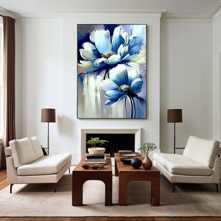 Tablou cu Flori – Eufloria - 50 x 70 cm, Arta Florala pe Panza Premium, Culori Vii si Detalii Fine, Decor Elegant pentru Living, Dormitor sau Hol, Cadou Delicat si Inspirational, Tablou Abstract Flori, Sasiu din lemn, Vizio Tablouri Canvas®