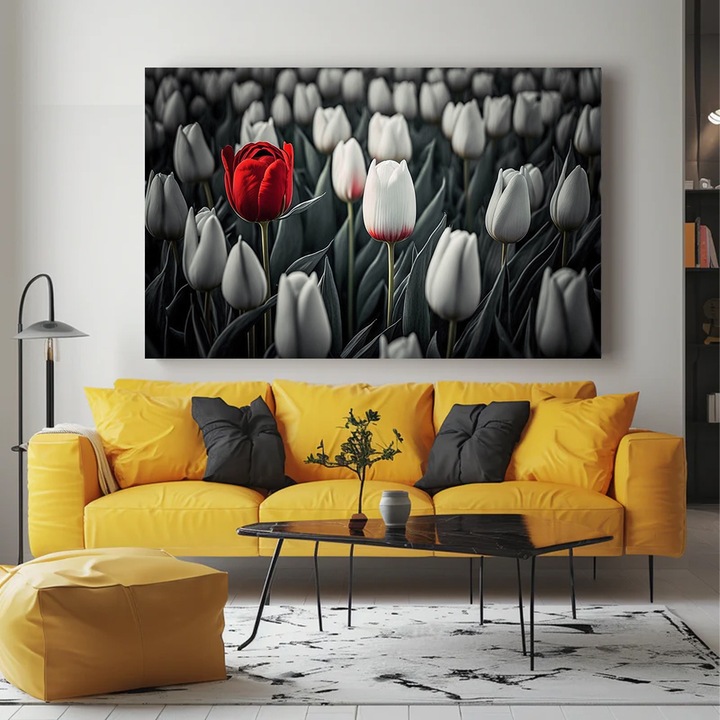 Tablou cu Flori – Laleaua Rosie - 70 x 100 cm, Arta Florala pe Panza Premium, Culori Vii si Detalii Fine, Decor Elegant pentru Living, Dormitor sau Hol, Cadou Delicat si Inspirational, Tablou cu Lalele, Sasiu din lemn, Vizio Tablouri Canvas®