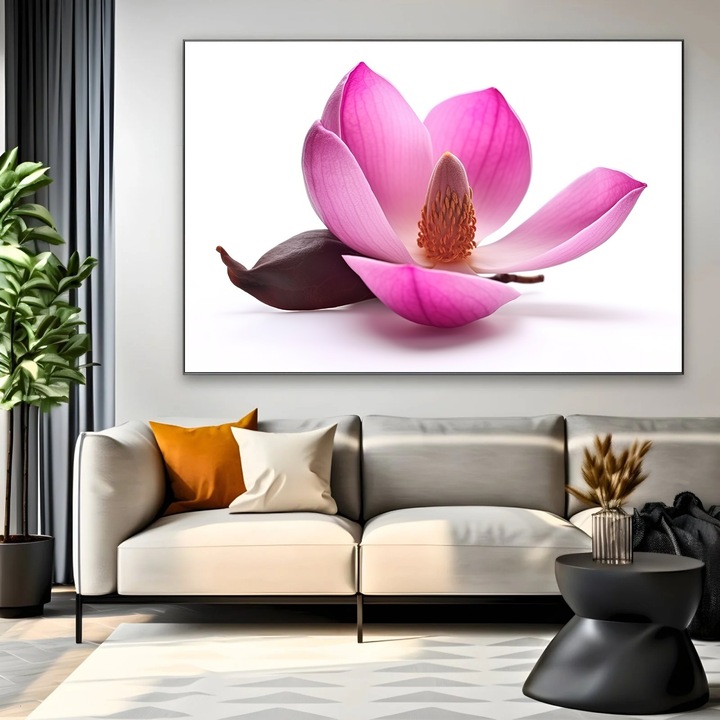 Tablou cu Flori – Magnolia Misterioasa - 50 x 70 cm, Arta Florala pe Panza Premium, Culori Vii si Detalii Fine, Decor Elegant pentru Living, Dormitor sau Hol, Cadou Delicat si Inspirational, Tablou Magnolii, Sasiu din lemn, Vizio Tablouri Canvas®