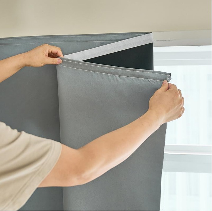Draperie opaca autoadeziva, portabila, 100% blackout, usor de instalat, pentru dormitor, bucatarie sau alte camere, termoizolanta, 1 buc, 1×1.4 m, gri