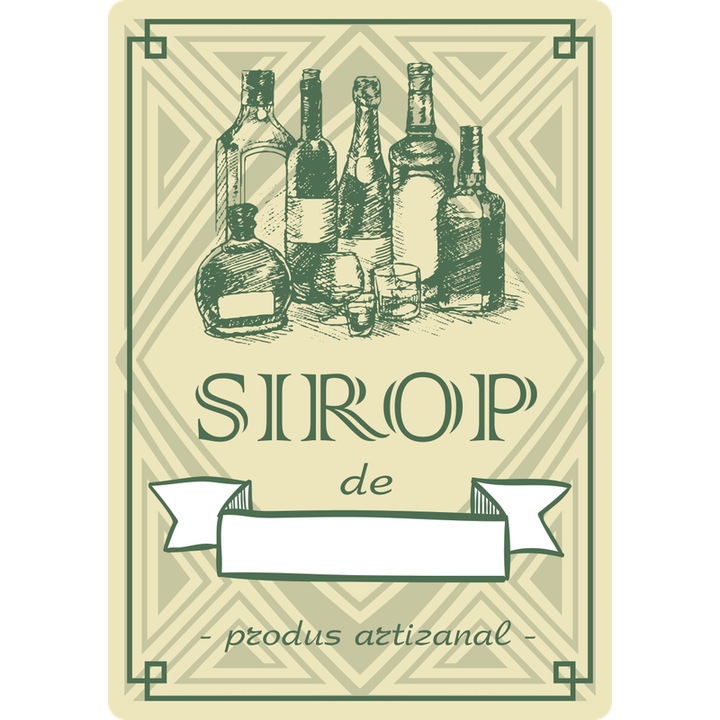 Set 100 Etichete sticle sirop, autoadeziv usor de aplicat, autentic Romanesc, Cri-Flo, dimensiune 100x70 mm