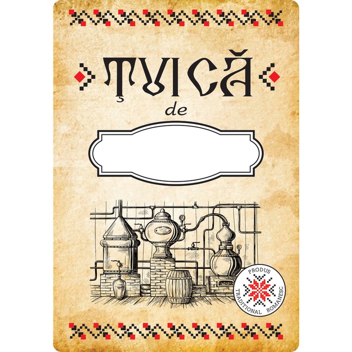 Eticheta sticle tuica, autoadeziv usor de aplicat, autentic Romanesc, Cri-Flo, dimensiune 100x70 mm