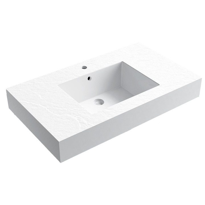 Lavoar Elsa, compozit mineral, montaj pe blat sau suspendat, Alb, finisaj Ardezie, cu gaura de baterie, 100x53 cm