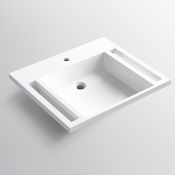 Lavoar, Alb Lucios, suport prosoape laterale, compozit mineral, montaj suspendat sau semi-incastrat, 65x55 cm, Lavanda