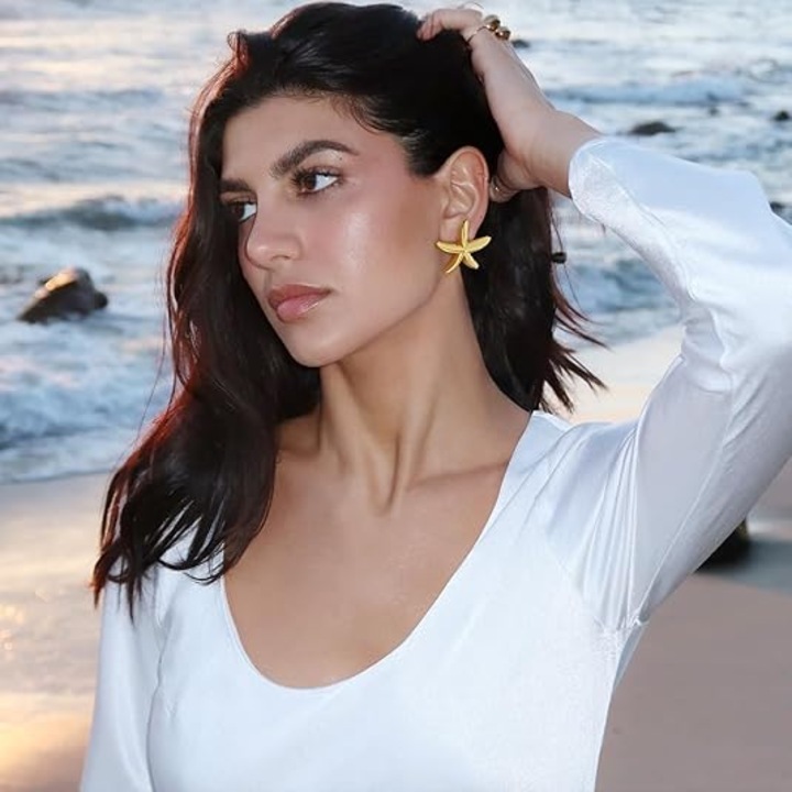 Tengericsillag mintás fülbevaló, réz, 14K arannyal bevonva, 7.5mm