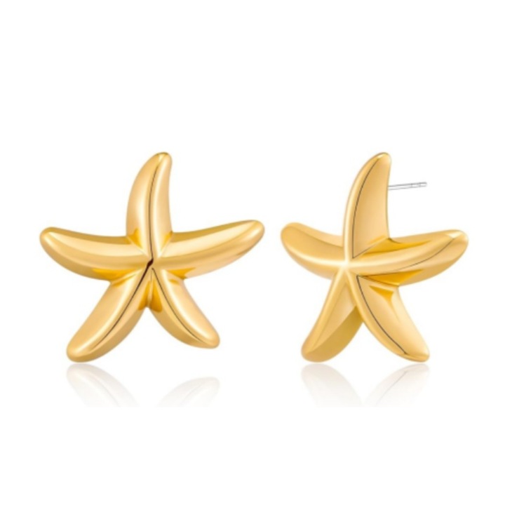 Tengericsillag mintás fülbevaló, réz, 14K arannyal bevonva, 7.5mm