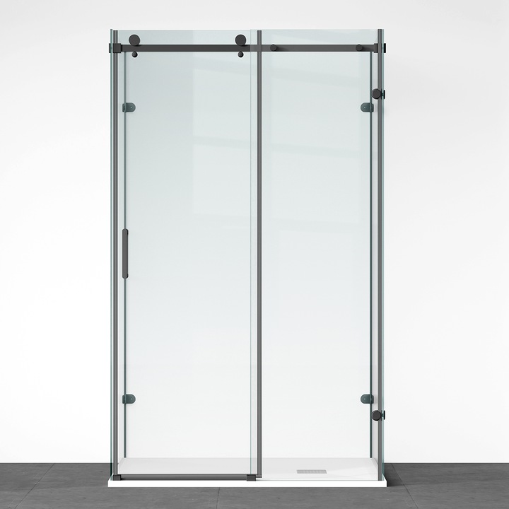 Cabina de dus, perete fix, usa glisanta, Sticla 8 mm, Tratament Nano, Negru Mat, Dimensiuni 70x140 cm, Solana