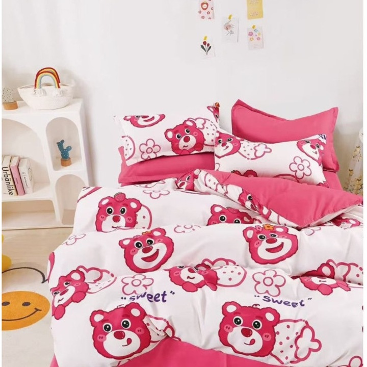 Спално бельо, Финет, Чаршаф с прилепнал материал, За 1 човек, 4 части, 140x200 см, Многоцветен принт