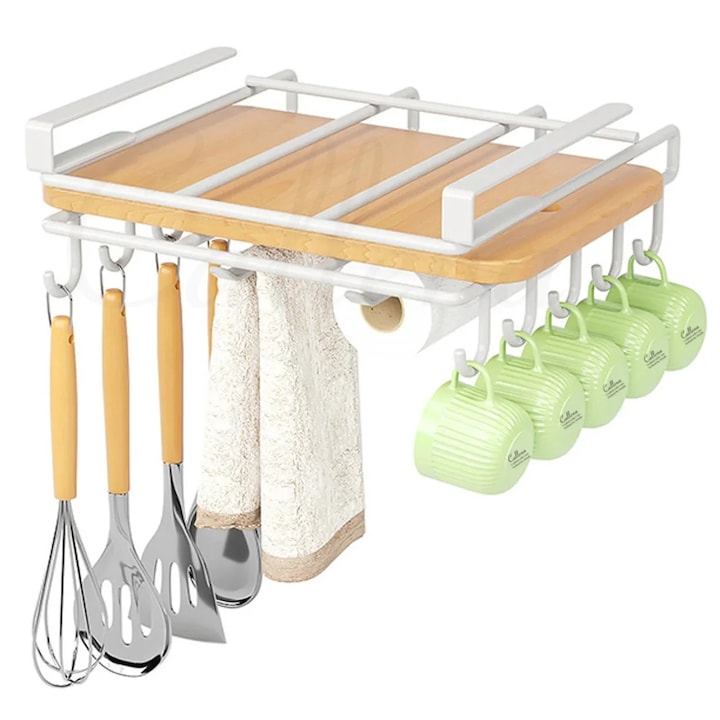 Organizator pahare, ustensile, prindere dulap, otel, alb, Callena