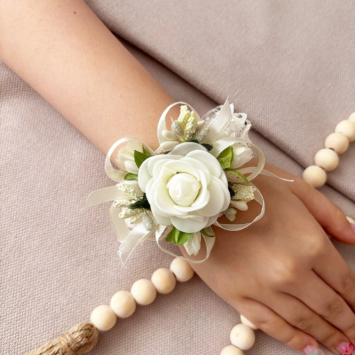 Bratara Nunta Dantela cu Accesorii Crem