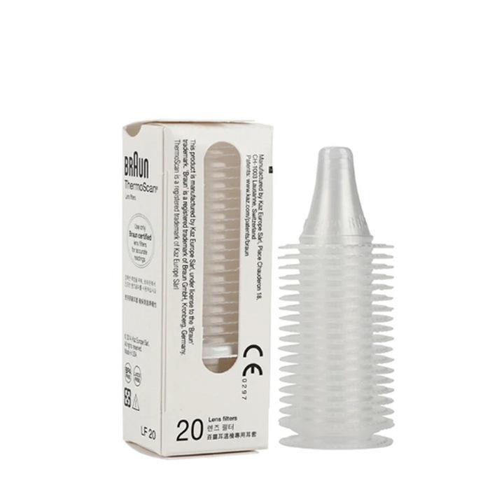 Защитни капачки за ушен термометър, VDSTAR, 20 бр., прозрачни, 7.6x3x2.8mm, Съвместими с Braun